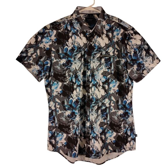 7 Diamonds shirt mens M Medium blue all over print floral performance 4 way - Picture 1 of 7